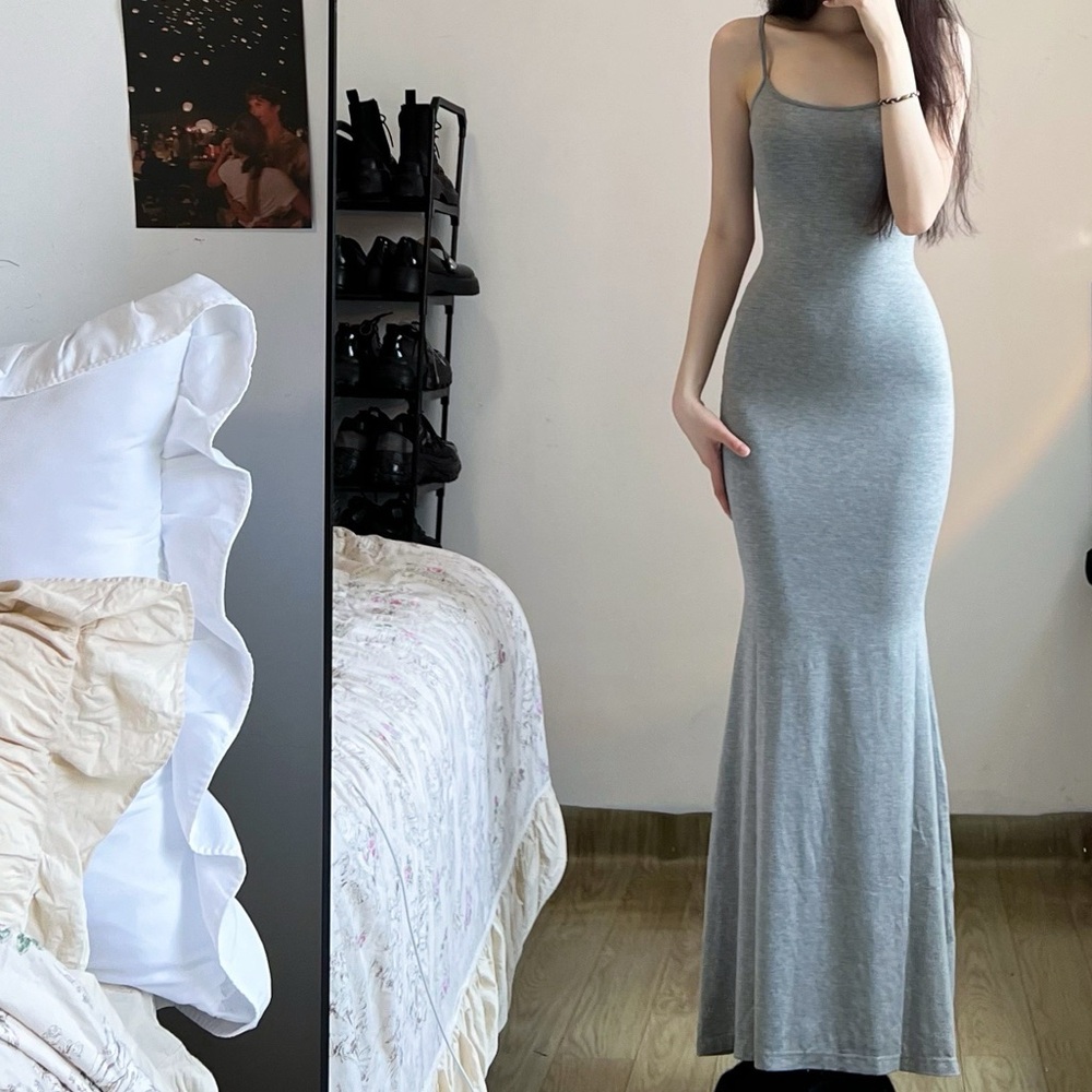 Grey Ribbed Maxi Dress - Sleek Sleeveless Bodycon